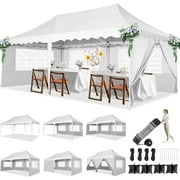 SANOPY 10'x 20' Pop up Canopy Tent, Commercial Heavy Duty Canopy with 6 Removable Side Walls Portable Shelter for Patio Picnic Gazebo Party Wedding, White